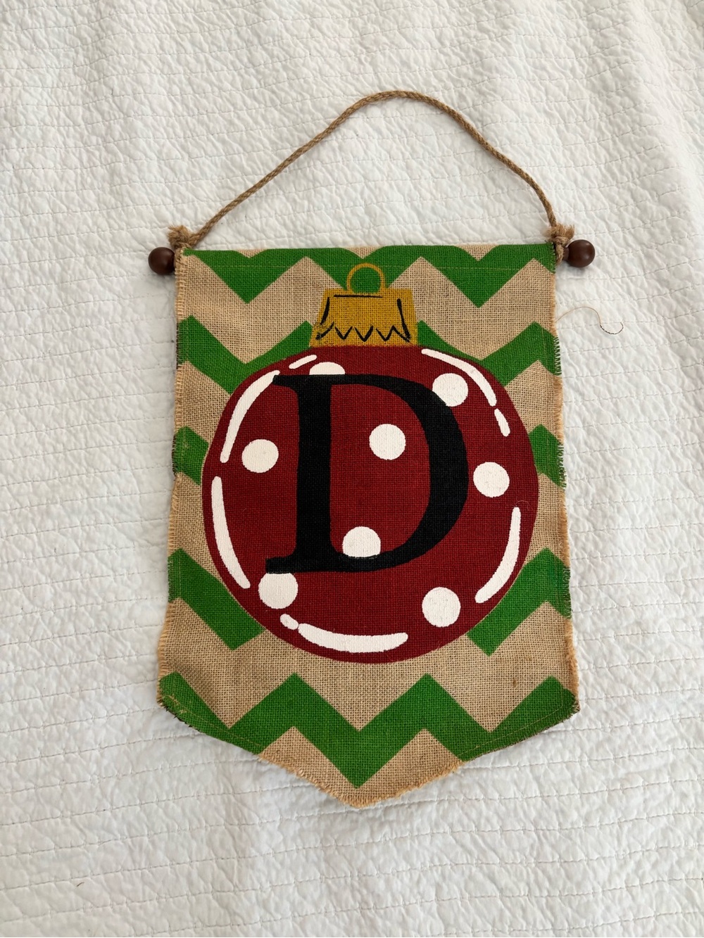 Holiday Monogram Burlap Wall Banner - Red Ornament D